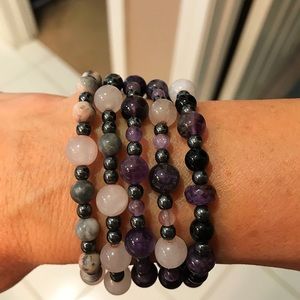 Amethyst and Rose Quartz Stack Of Five Bracelets